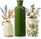 Ceramic Vases Set of 3,Green & Beige Farmhouse Vintage Rustic Vase - Image 6