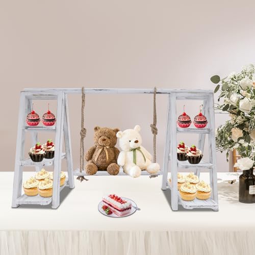 Wooden Cupcake Stand, 3 Tier Cupcake Serving Tray Display Stand, Height-Adjustable, Detachable Trays, Dessert Stands for Party, Birthday, Wedding, Events, Baby Shower (White) - Image 2