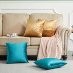GIGIZAZA Pack of 4 Decorative Velvet Pillow Covers 20x20 Teal Gold - Image 4