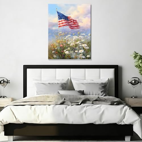 July 4th Patriotic Canvas Wall Art 4th of July USA Decorations American Flag Painting Picture Patriotic Floral Poster Independence Day Home Decor 16x20in - Image 5