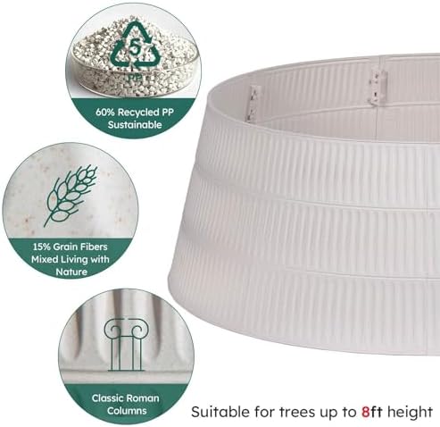 HarcoHome Christmas Tree Collar, 28.4" D Round Tree Base Cover Mixed with Natural Grain Fiber, Pet-Proof Plastic Xmas Tree Ring, Tree Skirt for Christmas Decorations, Easy Assembly (Beige) - Image 4