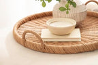 Kate and Laurel Cormont Modern Round Woven Rattan Tray with Handles; 23 Inch Diameter; Natural Rattan; Decorative Circle Boho Tray for Use as Versatile Ottoman Tray or Serving Platter - Image 5