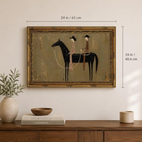 Gold Framed Black Horse Wall Art, Western Canvas Print, 24x16 - Image 5
