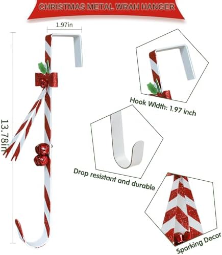 2-Pack Metal Candy Cane Christmas Wreath Hangers for Front Door - Image 4