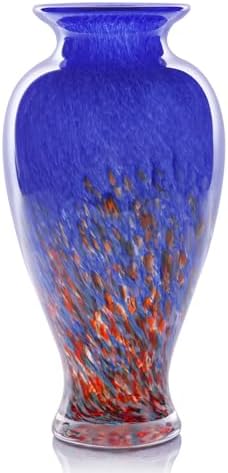 Blue Hand Blown Glass Vase 11.8" Tall Beautiful Designer Flower Vase by LCCCK