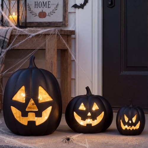 Vicenpal 3 Pcs Resin Halloween Pumpkin Decor Pumpkin Lantern, Black by Vicenpal