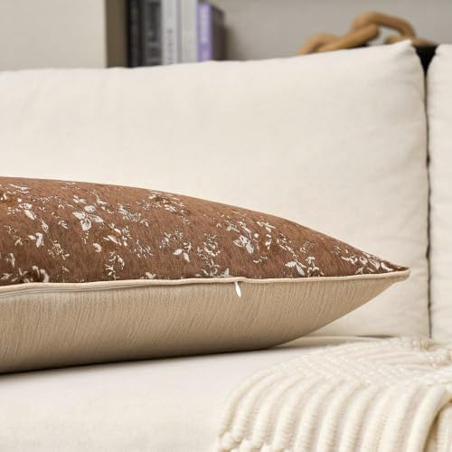 Spring Flower Lumbar Throw Pillow Cover 14x36 Inches Brown Vintage Floral Pillow Cover Farmhouse Summer Cushion Cover Leaf Pillowcase Home Decor for Sofa Living Room Couch - Image 3