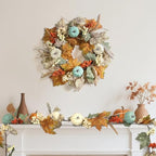 Fall Wreaths for Front Door 20in, Artificial Autumn Leaves Blue Pumpkins Orange Berries, Farmhouse Fall Wreath, Autumn Wreath, Blue Fall Wreath for Thanksgiving Wall - Image 7