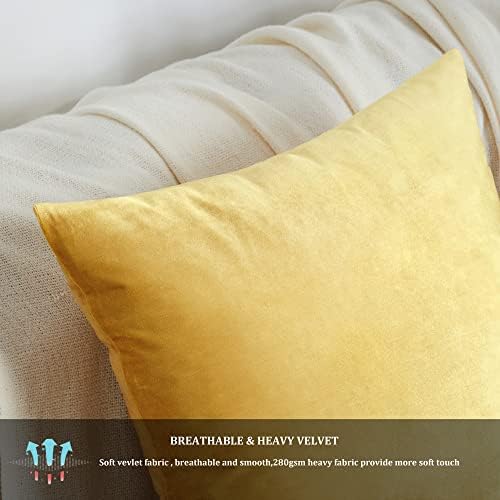 GIGIZAZA Decorative Throw Pillow Covers 18 x 18, Yellow Soft Pillow Covers Velvet,Set of 4 Decor Square Cushion Covers - Image 5