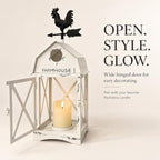 Farmhouse Decorative Lantern with Rooster Top, White Metal Candle Holder - Image 2
