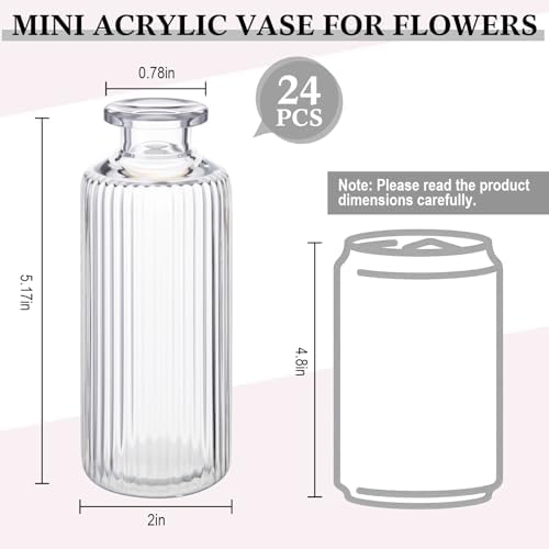 Honeydak Set of 24 Plastic Mini Bud Vases, Vintage Clear Decorative Vases Bulk for Table Centerpieces, Wedding Reception, Baby Shower, Home Decor, Housewarming Gift(Striped) - Image 5