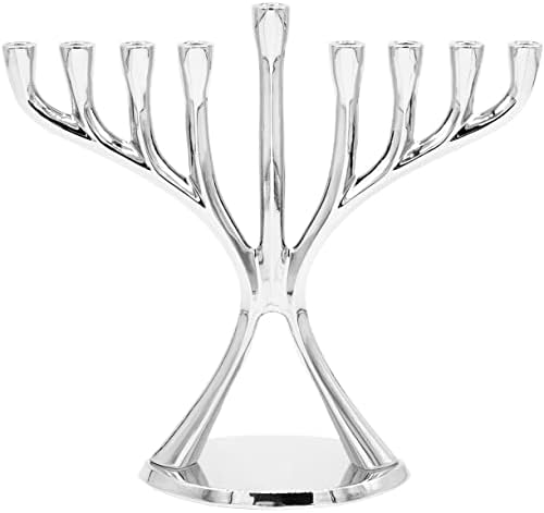 Silver Contemporary Hanukkah Menorah, Full-Size 9" Inch Polished, Non-tarnishing, Holds Most Hanukkah Candles by TheDreidelCompany