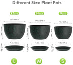 Meowell 12/10/9 inch Large Plant Pots, 3 Pack Wide Flower Pots for Outdoor Indoor Plants, Water Ripples Plastic Planters with Drainage Holes and Saucers for Garden House, Black with Green Speckles - Image 2
