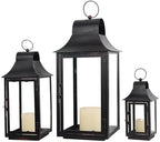 Lanterns Decorative Indoor & Outdoor, 22'' 16'' 11'' Large Candle Lanterns Decorative for Front Porch, Metal Frame Square Holders with Glass, Vintage Patio, Garden, Yard Spring Decor by DECORKEY