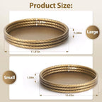 Metal Round Decorative Tray Set of 2, Antique Gold Serving Trays - Image 3