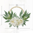 Spring Wreaths for Front Door 10" Artificial Floral Wood Bead Wreaths Eucalyptus Leaves Rose Hydrangea Wreath for Front Door Boho Farmhouse Wall Decor 2 Pack - White - Image 2