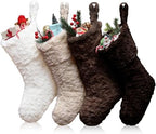 4 Pcs Neutral Personalized Christmas Stockings Bulk with Name Tags, Large Plush Rustic Farmhouse Xmas Stocking Decor for Fireplace Holiday Family(Dark Khaki Brown White Apricot,21 Inch) by Unknown