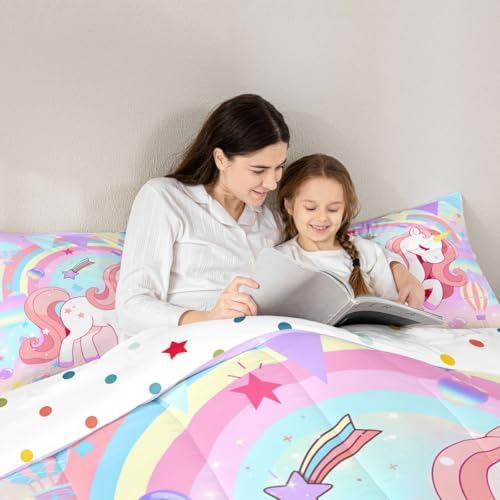 Unicorn King Cute Rainbow Unicorn Comforter Set - 3Pcs Kids Teens Girls Bedroom Decor - Cartoon Horse Duvet Set - Ombre Galaxy Bedding - Elegant Down Comforter - Image 6