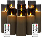 kakoya Flickering Flameless Candles Battery Operated with Remote and 2/4/6/8 H Timer Plexiglass Led Pillar Candles Pack of 9 (D2.3 xH5.5 6.5" 7.5") with Realistic 3D Wick Candles for Home Decor(Grey) by FLAMELESSCANDLES