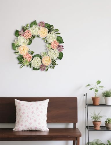 Spring Summer Wreath for Front Door with Large Roses, Hydrangeas for All Seasons Indoor Outdoor Use, 24" Silk Floral Wreath Spring Summer Decorations for Home, Porch, Wall, Farmhouse, Wedding Decor - Image 6