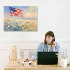 Patriotic Canvas Wall Art 4th of July American Flag in Daisy Field Oil Painting USA Flag Floral Picture Wall Decor Independence Day Home Decor for Living Room Bedroom 24x32in - Image 7