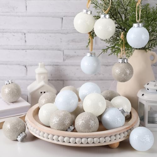 24 Pcs Neutral Textured Sugar Christmas Ornaments 2.36'' Cream Beige White - Image 4