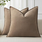 decorUhome Fall Light Brown Linen Throw Pillow Covers 22x22 Set of 2 by decorUhome