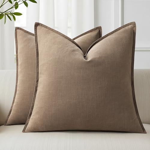 decorUhome Fall Light Brown Linen Throw Pillow Covers 22x22 Set of 2 by decorUhome