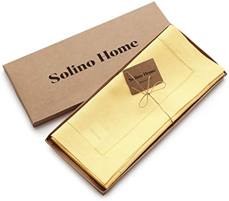Solino Home 100% Linen Table Runner Yellow, Classic Hemstitch 14 x 90 in - Image 5