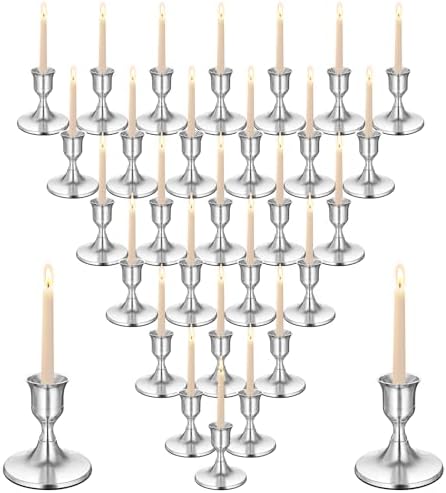 Silver Wine Glass Metal Candlestick Holders -Vintage Modern Metal Taper Candle Holders, Decorative Centerpiece for Table Mantel, Wedding Kitchen Home Decor, Wedding Gift,30Pcs by Unknown