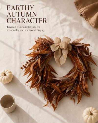 24IN Artificial Brown Eucalyptus Fall Wreath for Front Door - Image 2