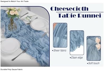 20 Pack Dusty Blue Cheesecloth Table Runner 17x108 Inch Boho Wrinkled Sheer Gauze Cheese Cloth Table Runner Bulk Romantic Decor for Wedding, Bridal Shower, Birthday Party - Image 2