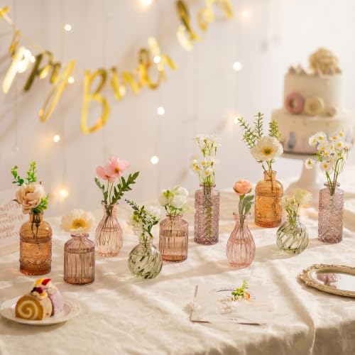 Hewory Small Bud Vases Bulk: 25Pcs Multi Amber Flower Vases for Centerpiece - Image 2