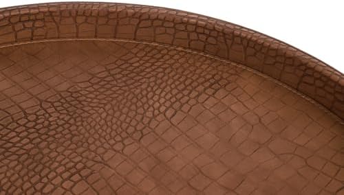 HofferRuffer Round Serving Tray 20'', Elegant Faux Leather Circle Ottoman Table Tray, Serve Tea Coffee Breakfast in Bedroom Living Room Kitchen (Brown) - Image 7