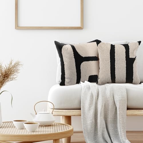 Oudain Tufted Pillow,Classic Style,Black,White,18 X 18 Inch - Image 3