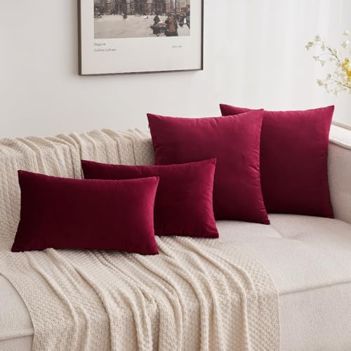 MIULEE 26x26 Inch Pack of 2 Euro Velvet Throw Pillow Covers Wine Red - Image 5