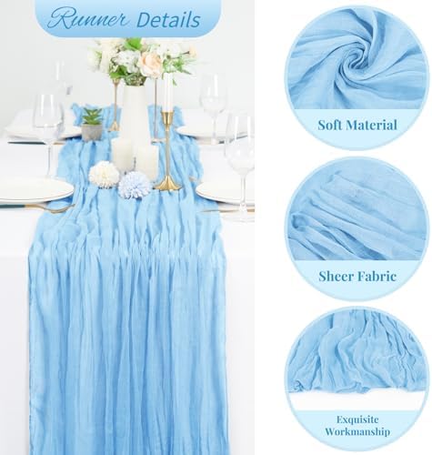 20 Pack Light Blue Cheesecloth Table Runner 120 Inch 10FT Rustic Boho Gauze Cheese Cloth Table Runner for Wedding Party Baby Shower Thanksgiving Christmas Decoration - Image 3