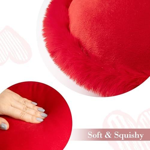 AELS Heart Shaped Pillow, Set of 2, Heart Decorative Throw Pillows, Soft Velvet Love Pillows with Faux Fur Fringe, 20 & 16 Inches, Cute Valentines Day Decorations, Wedding Decor, Red - Image 3