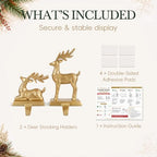 TwoDays 2-Pack Reindeer Christmas Stocking Holders for Mantle - Vintage Gold Resin Deer with Safety Adhesives, Deer Hooks Statues for Xmas Fireplace Decor - Image 4