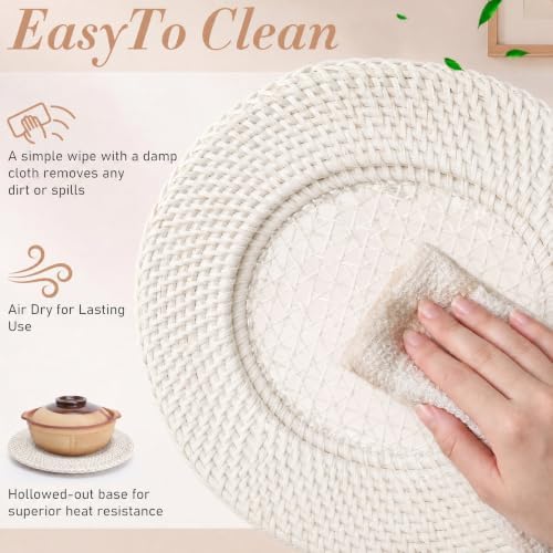 6 Pack Woven Round Rattan Chargers 13 Inch, White - Image 4