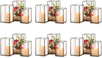 Nuptio Glass Candle Holders Hurricane Holder for Pillar Candles 18 Pcs Black Metal Candle Holders Large Rectangular Candleholder Vase Centerpieces Decoration for Wedding Party 9.5 & 8.1 & 6.5 inch by Nuptio