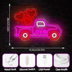 Valentines Day Neon Sign Valentines Truck Led Sign Dimmable Neon Heart Light Red Truck Valentine Window Lights Gift for Girlfriend Couples Anniversary Decor - Image 5