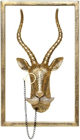 Newinhome Animal Heads Wall Decor (Includes Metal Frame) Resin Animals Sculptures Head Wall Hanging Decoration Gold vintage Wall Sculpture for Living Room Bedroom Office(Antelope) by Newinhome