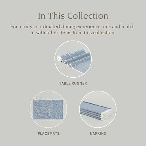 Over&Back 18x90 Woven Frayed Chambray Cotton Table Runner - Washable Table Runners for a Custom Home Decor Tablescape - Hand-Finished Frayed Edges - Coffee Table, Dinner Table, Living Room - Blue - Image 4