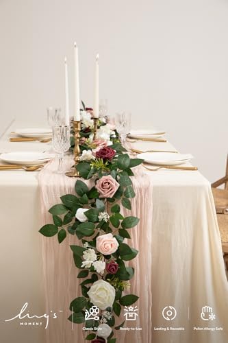 Ling's moment Flower Garland, 5FT Eucalyptus & Rose Dusty Rose & Cream - Image 2