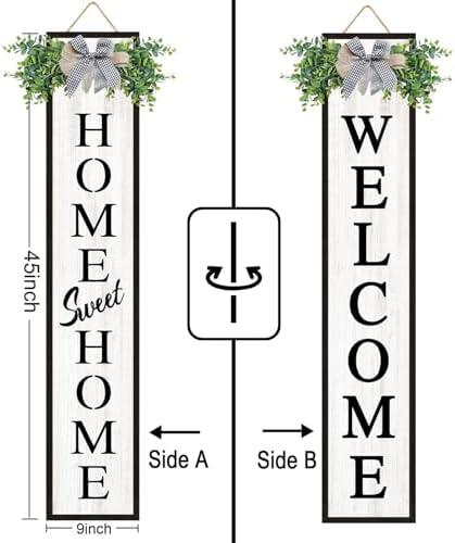 Welcome Sign for Front porch Standing 45"X9" Double-Sided Wood Frame Outdoor Tall Welcome Signs Vertical Decor for Farmhouse Rustic Home Modern Outside Front Door Wall Decorations - Image 3