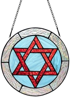 BOXCASA Jewish Stars Stained Glass Window Hanging Star of David Suncatcher by BOXCASA