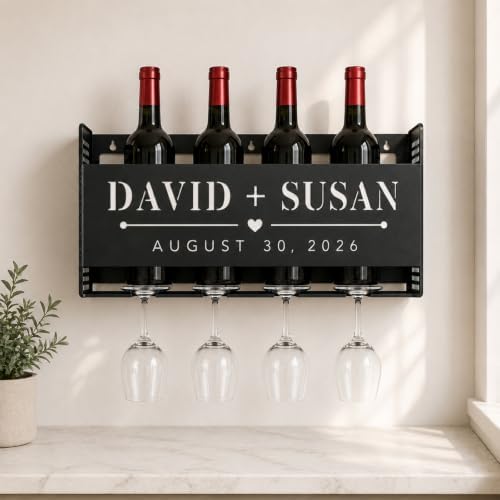 Personalized Wine Rack Wall Mounted with Glass Holder by OWFCBEI