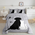 Cute Cat Dog Bedding Sets Twin, Kawaii Puppy Kitten Couple Comforter Set for Girls Boys Kids Teens, Dandelion Botanical Flowers Duvet Set, Cartoon Pet Animals Quilted Comforter with 2 Pillow Covers by Erosebridal