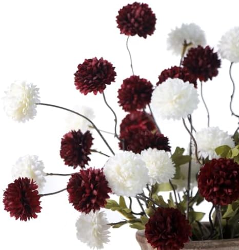 DuHouse 9pcs Artificial Flowers Faux Silk Pompon Mum Chrysanthemum Ball - Image 2